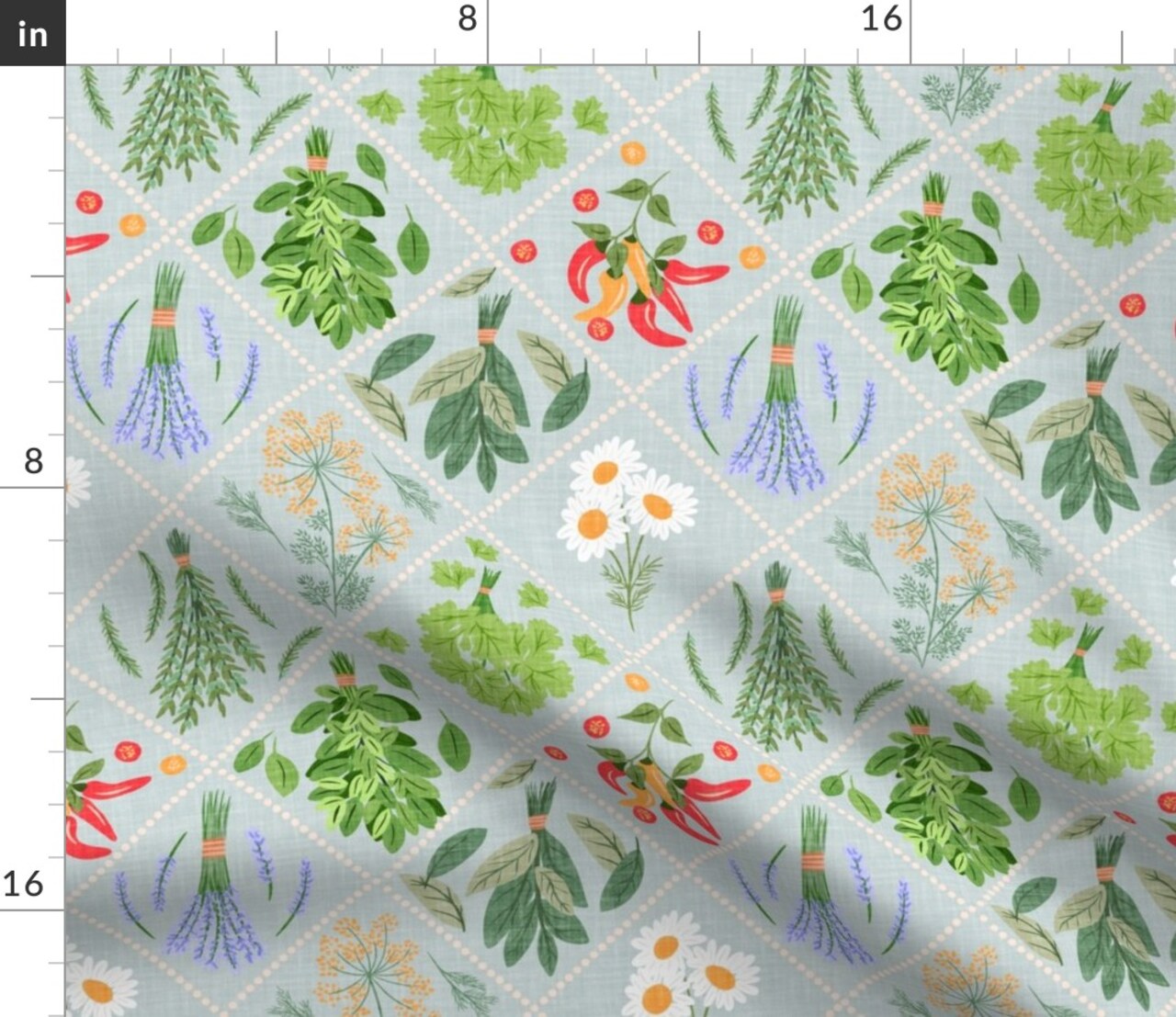 Cooking Herbs Green Lavender Red Sage Rosemary Thyme Parsley Chili Peppers Chamomile Custom Printed Fabric by Spoonflower Various Fabrics by the Yard or Fat Quarter